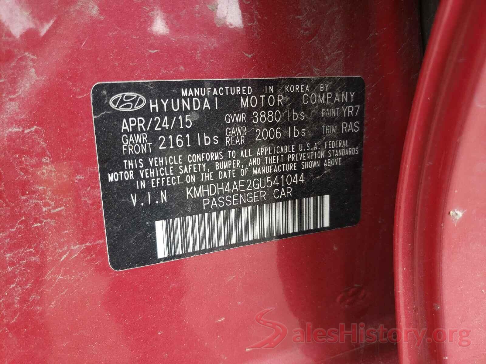 KMHDH4AE2GU541044 2016 HYUNDAI ELANTRA