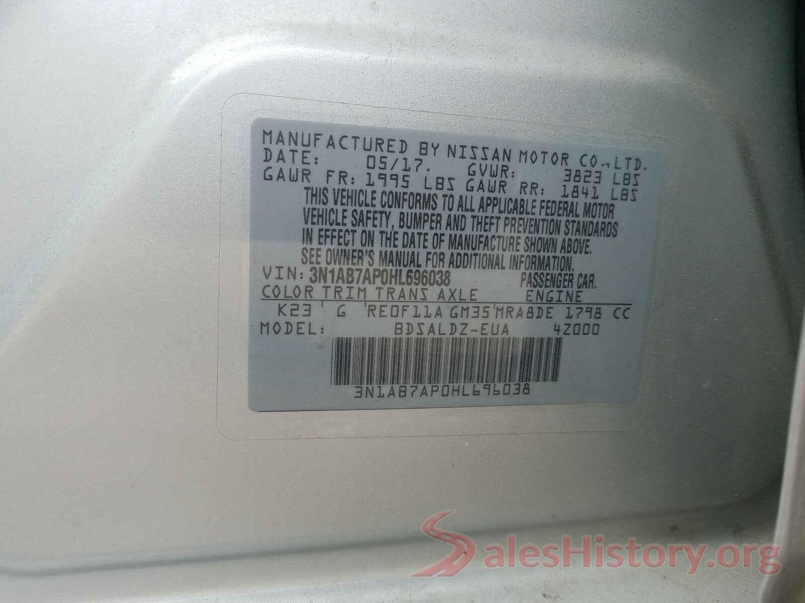 3N1AB7AP0HL696038 2017 NISSAN SENTRA