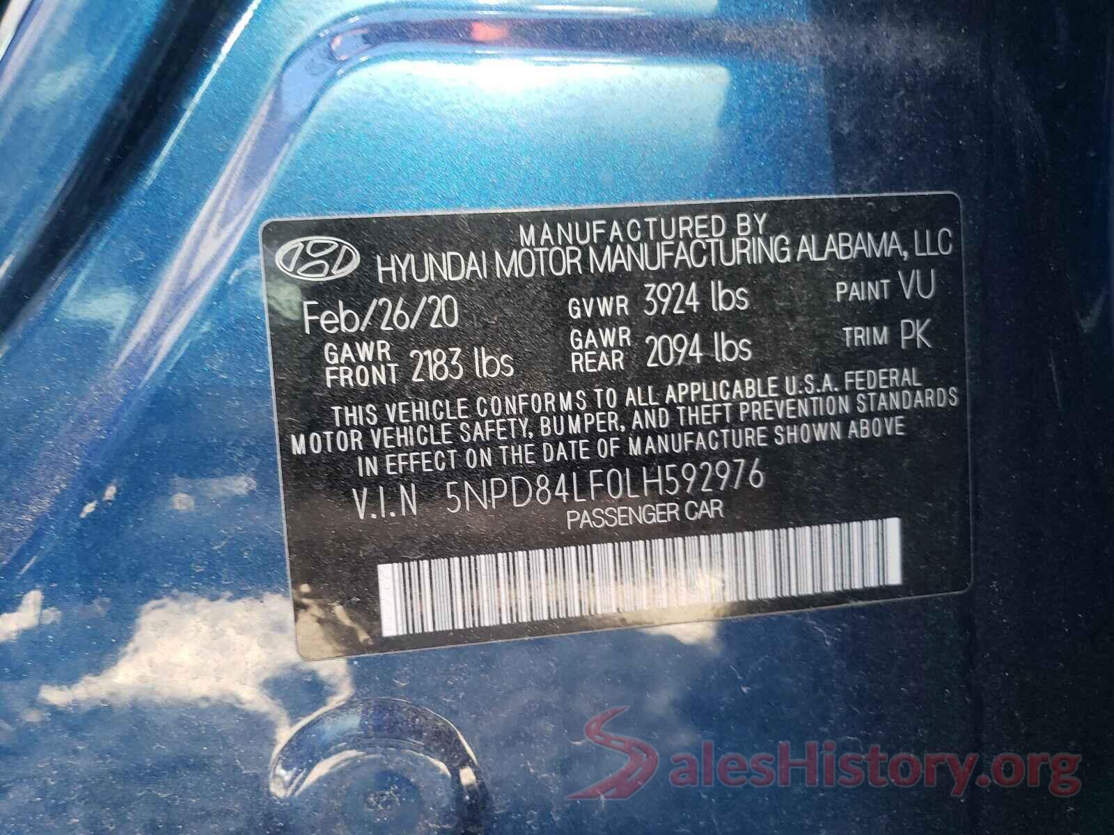 5NPD84LF0LH592976 2020 HYUNDAI ELANTRA