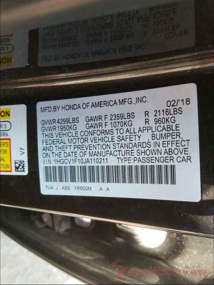 1HGCV1F10JA110211 2018 HONDA ACCORD