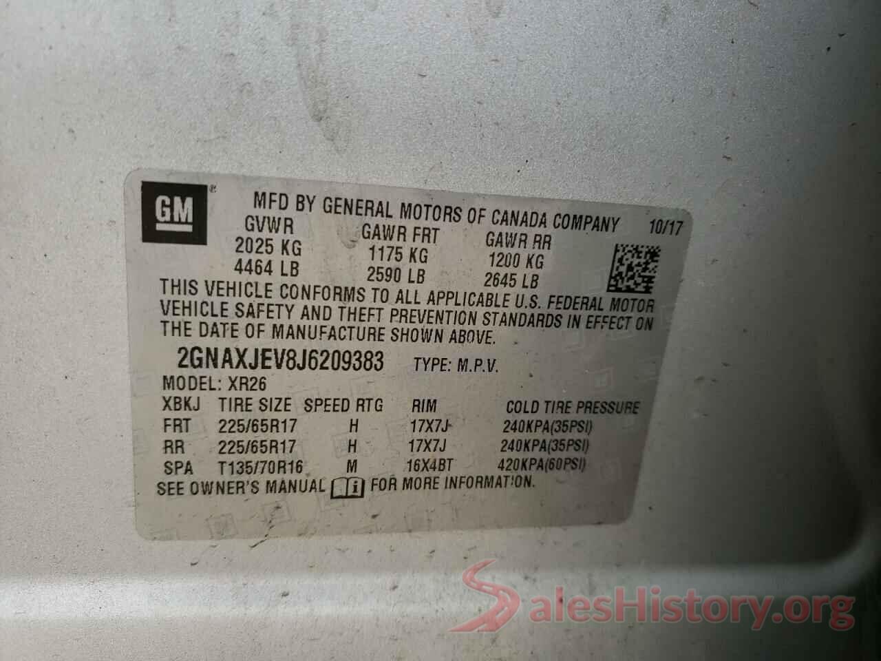 2GNAXJEV8J6209383 2018 CHEVROLET EQUINOX