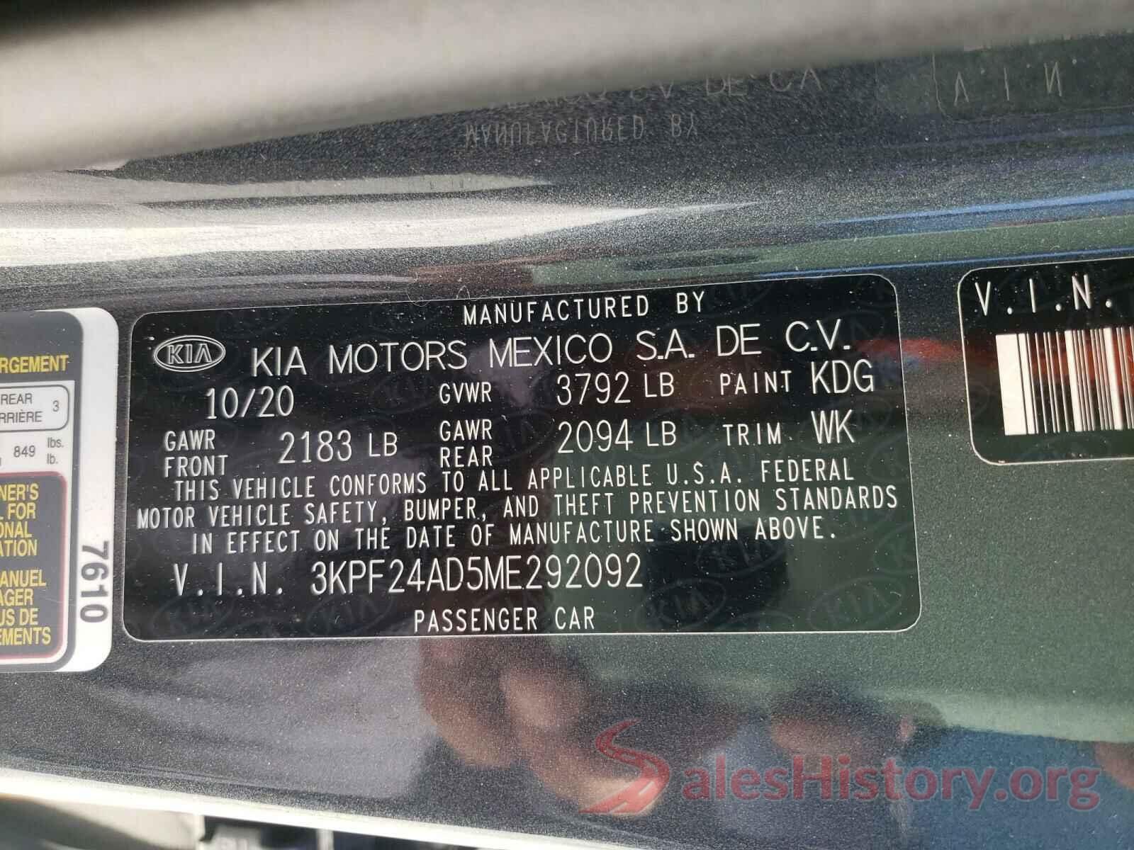 3KPF24AD5ME292092 2021 KIA FORTE