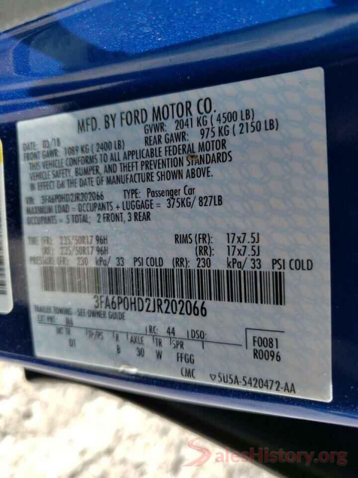 3FA6P0HD2JR202066 2018 FORD FUSION