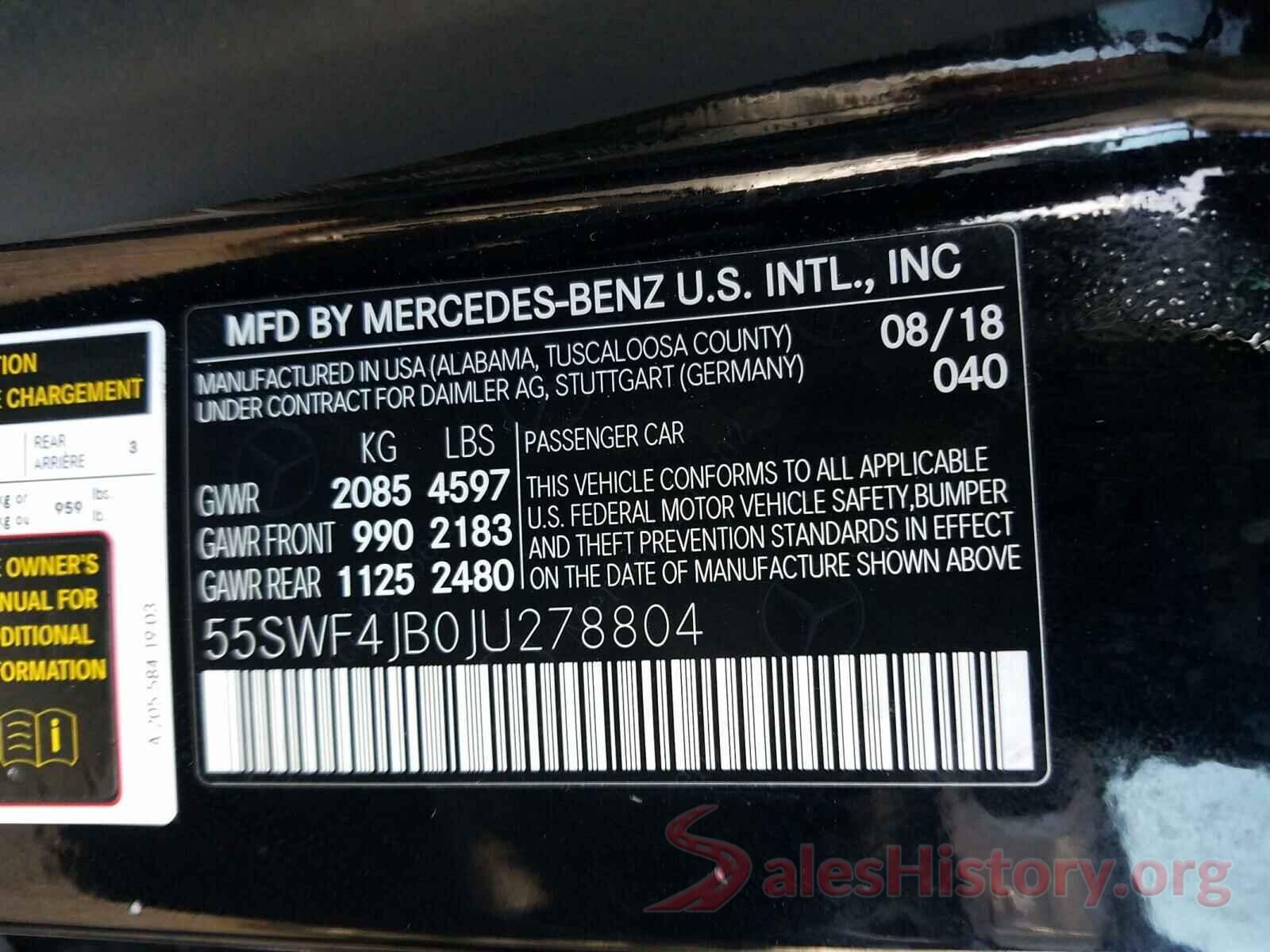 55SWF4JB0JU278804 2018 MERCEDES-BENZ C CLASS