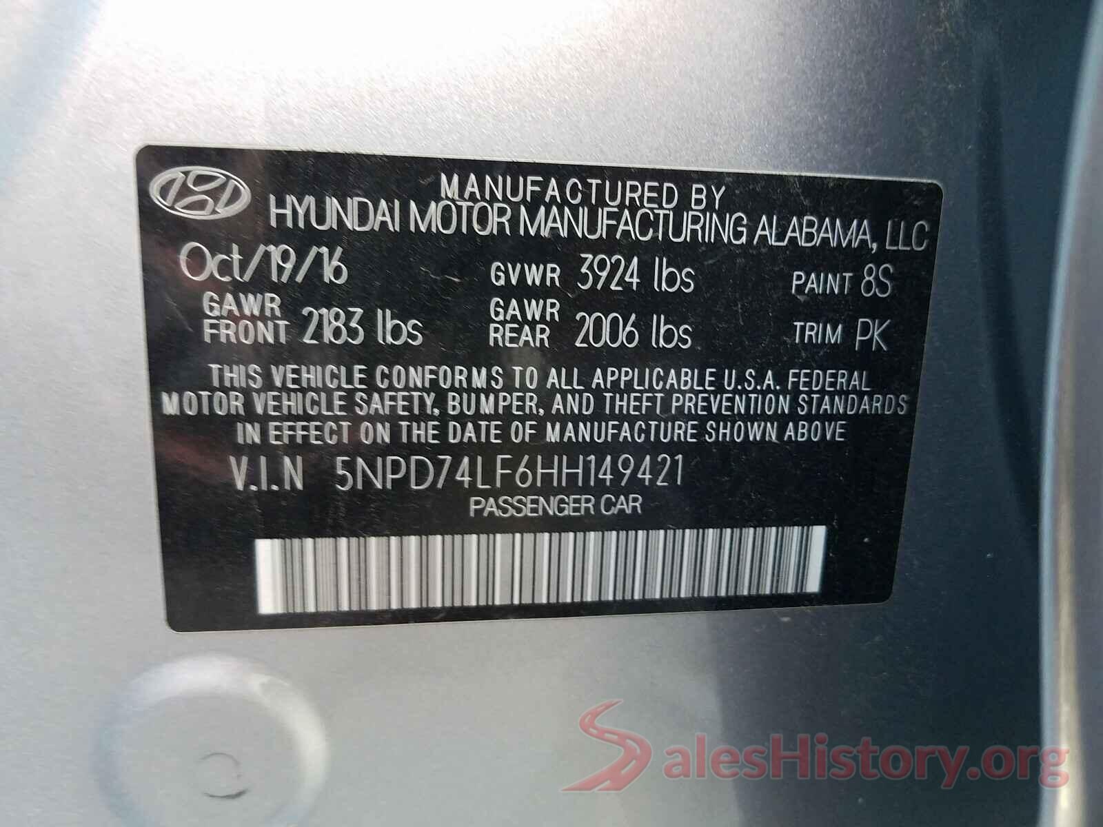 5NPD74LF6HH149421 2017 HYUNDAI ELANTRA