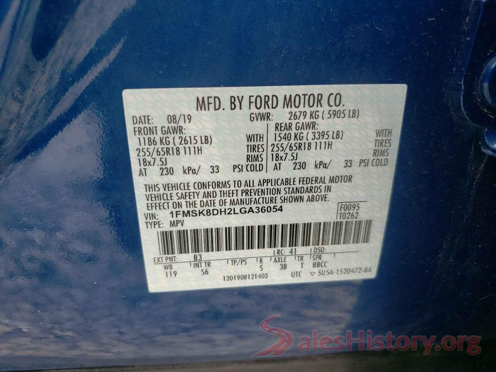 1FMSK8DH2LGA36054 2020 FORD EXPLORER