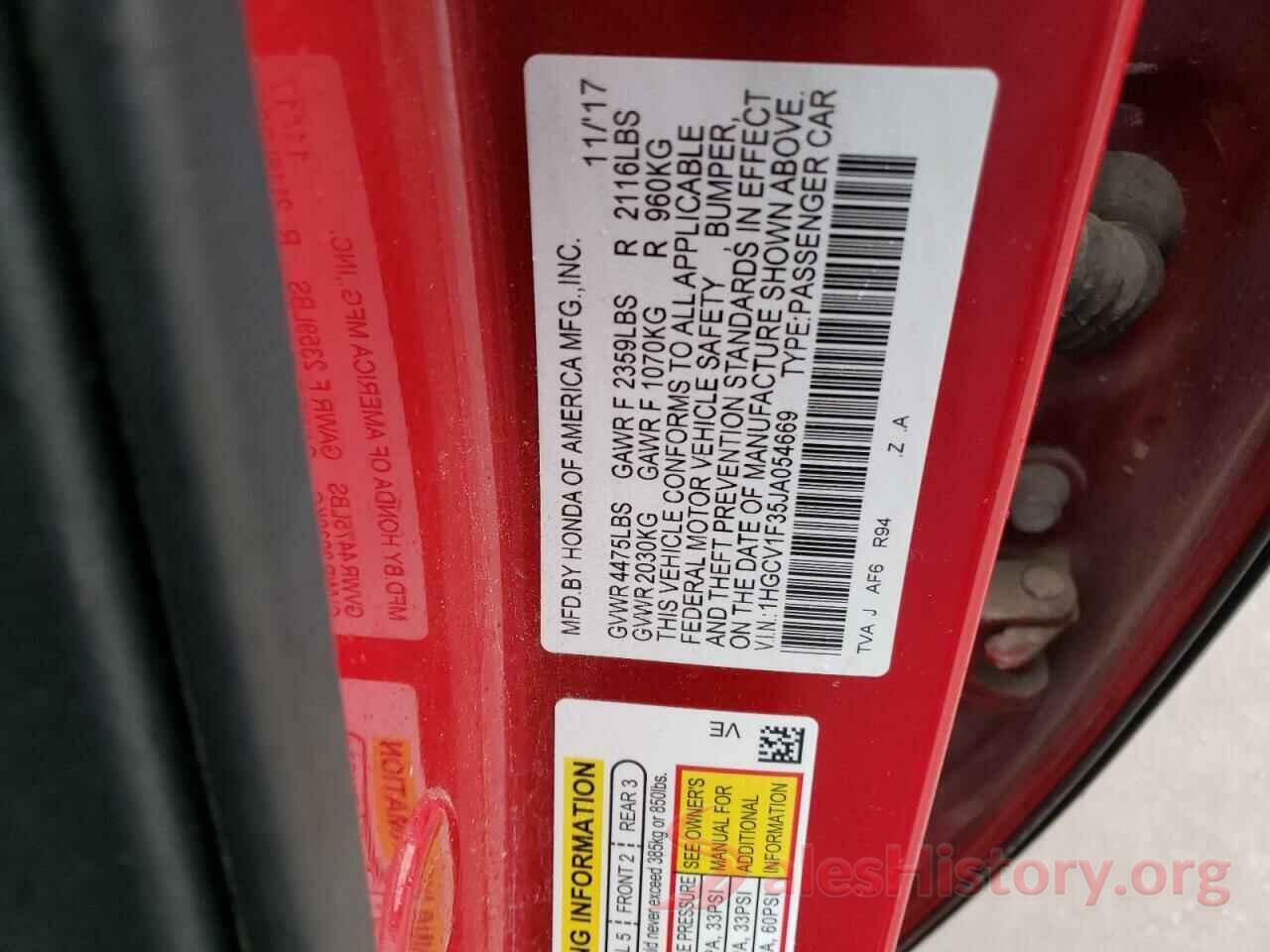 1HGCV1F35JA054669 2018 HONDA ACCORD