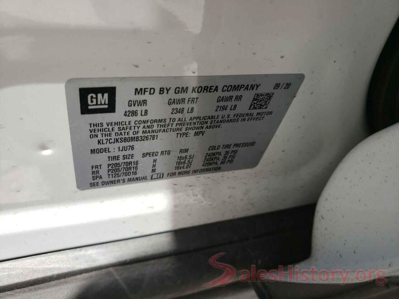 KL7CJKSB0MB326781 2021 CHEVROLET TRAX