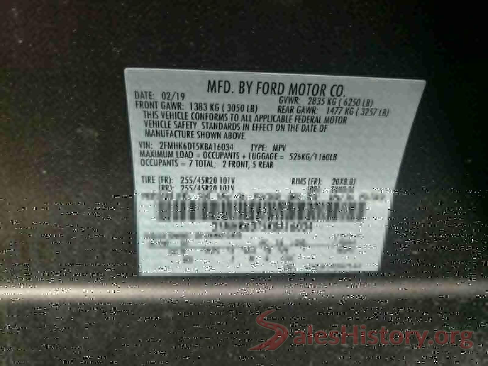 2FMHK6DT5KBA16034 2019 FORD FLEX