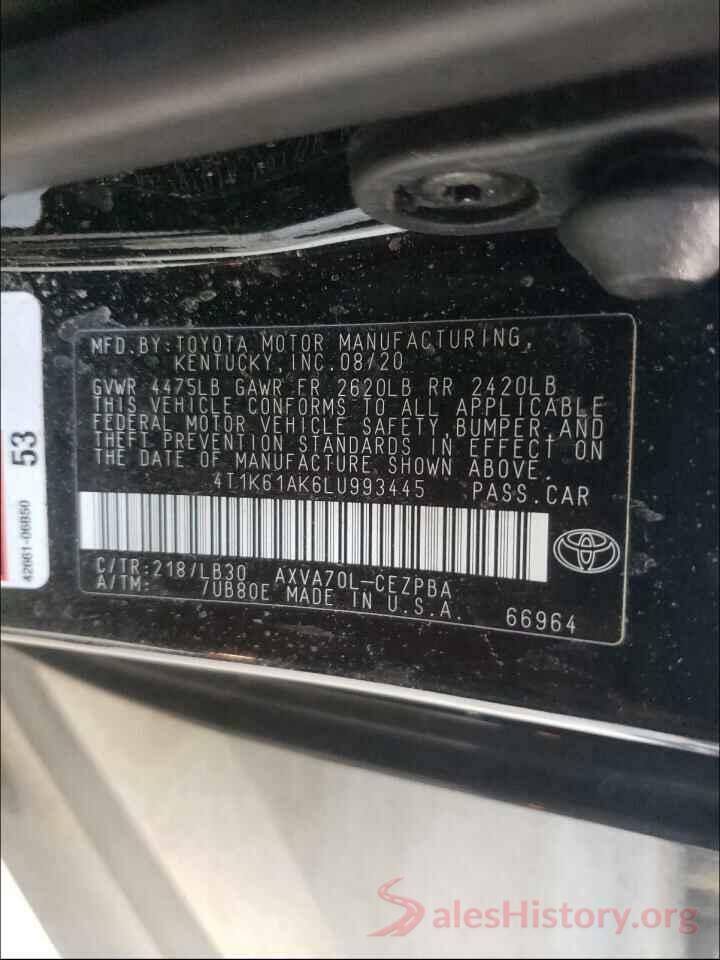 4T1K61AK6LU993445 2020 TOYOTA CAMRY