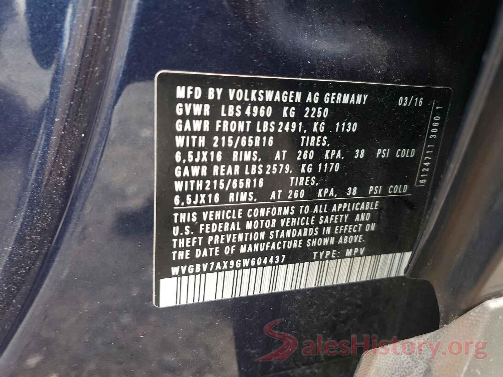 WVGBV7AX9GW604437 2016 VOLKSWAGEN TIGUAN