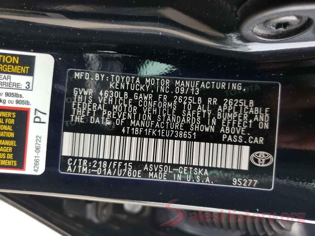 4T1BF1FK1EU738651 2014 TOYOTA CAMRY