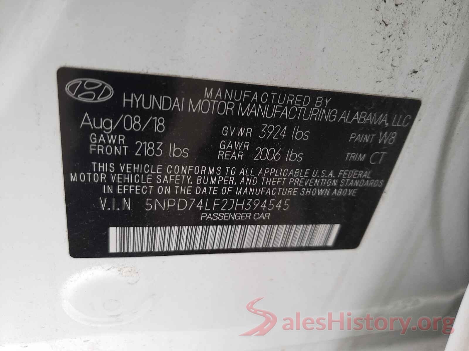 5NPD74LF2JH394545 2018 HYUNDAI ELANTRA