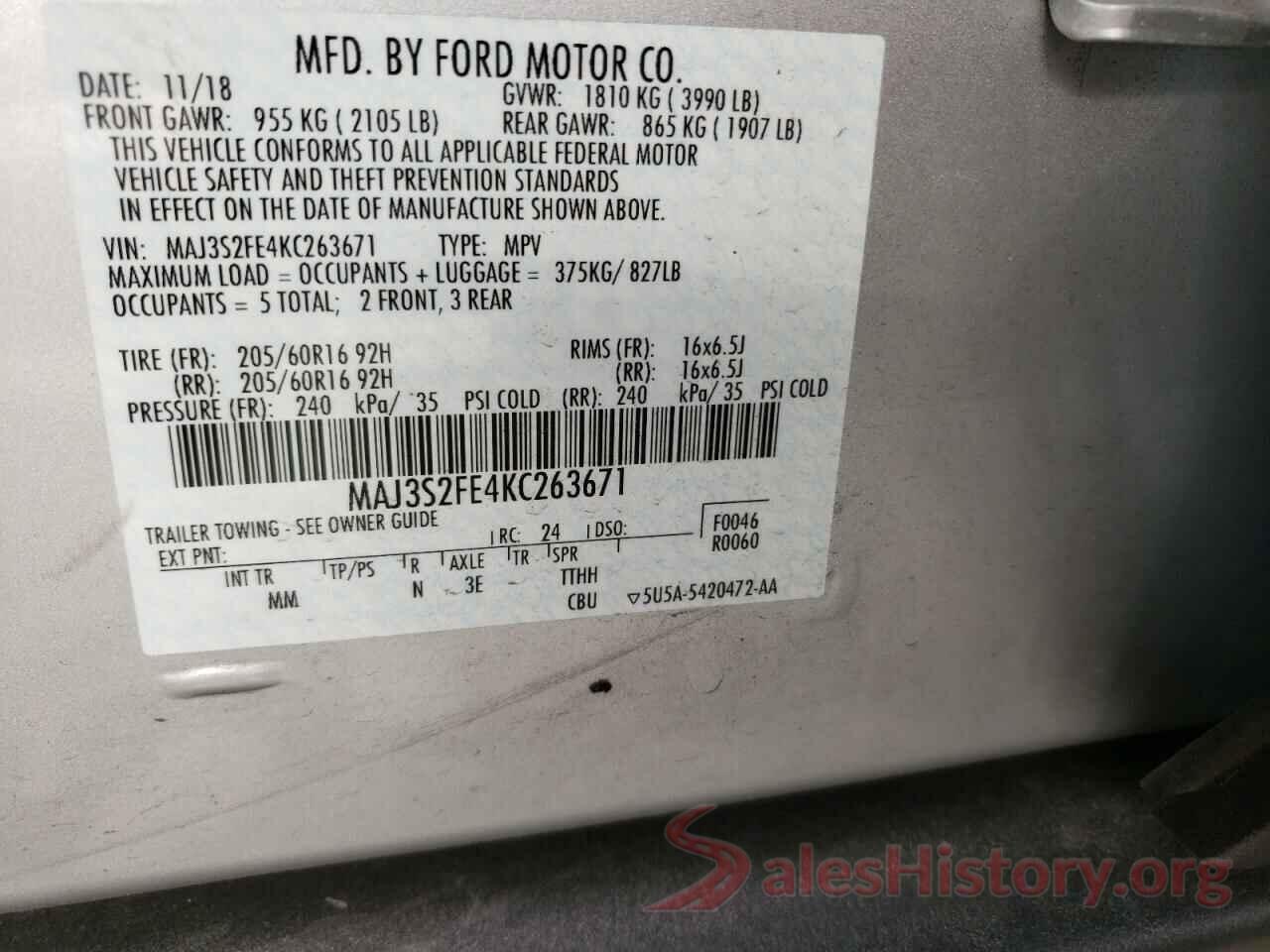 MAJ3S2FE4KC263671 2019 FORD ALL OTHER