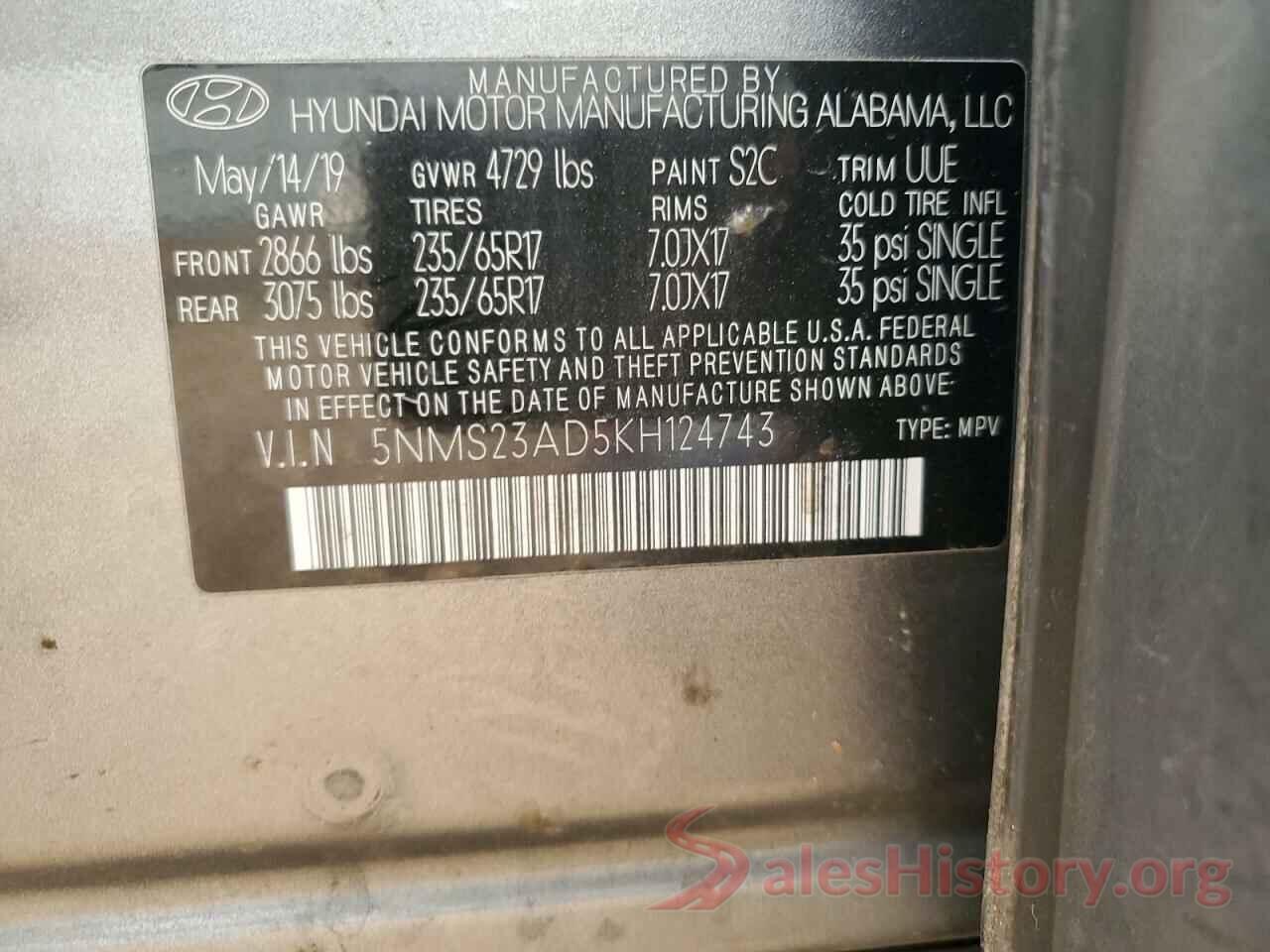 5NMS23AD5KH124743 2019 HYUNDAI SANTA FE