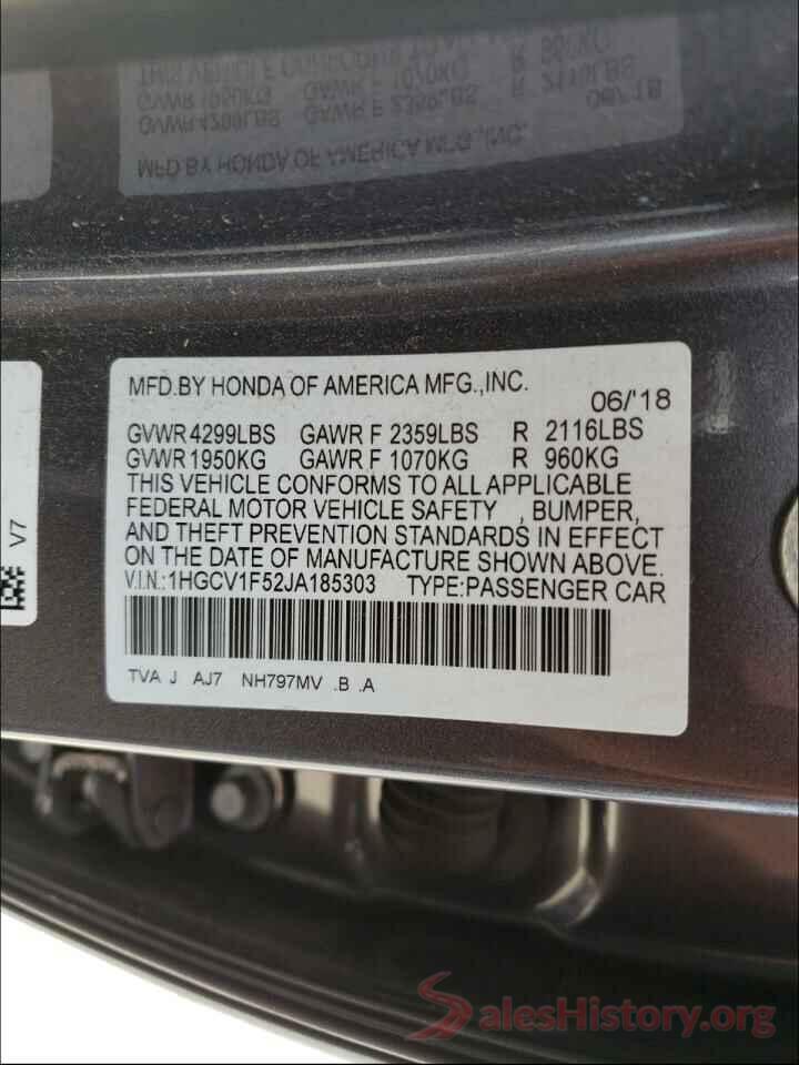 1HGCV1F52JA185303 2018 HONDA ACCORD