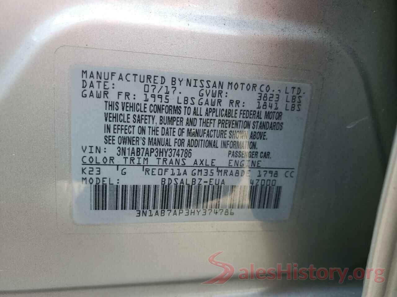 3N1AB7AP3HY374786 2017 NISSAN SENTRA