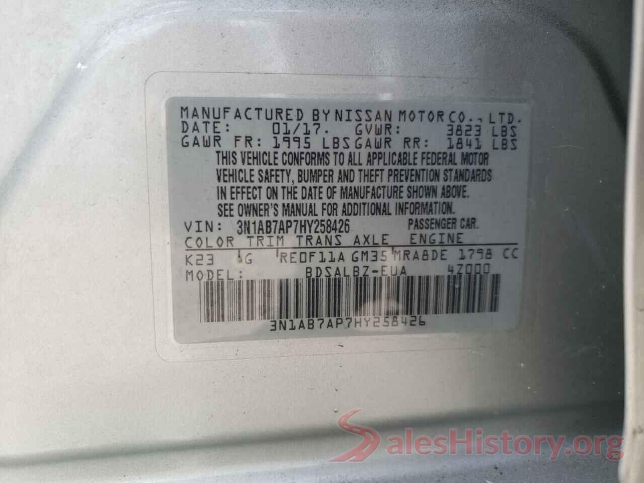 3N1AB7AP7HY258426 2017 NISSAN SENTRA