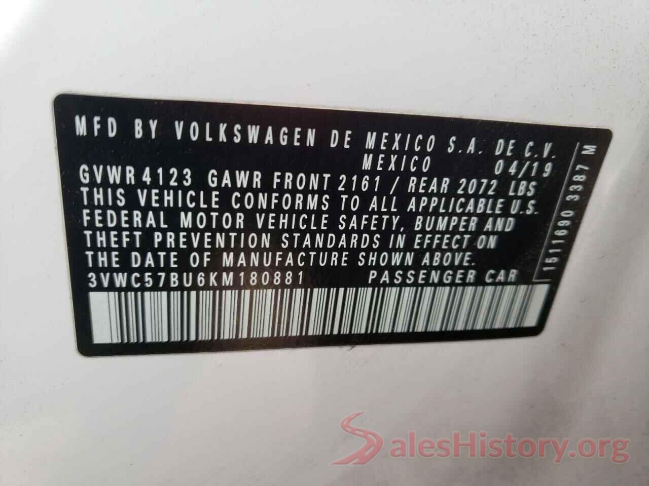 3VWC57BU6KM180881 2019 VOLKSWAGEN JETTA