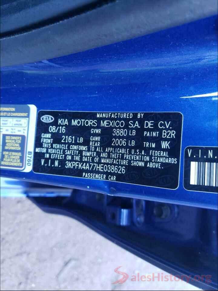 3KPFK4A77HE038626 2017 KIA FORTE