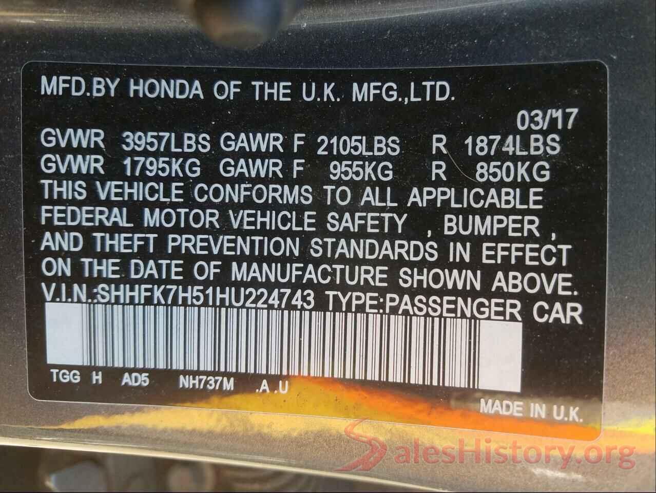 SHHFK7H51HU224743 2017 HONDA CIVIC