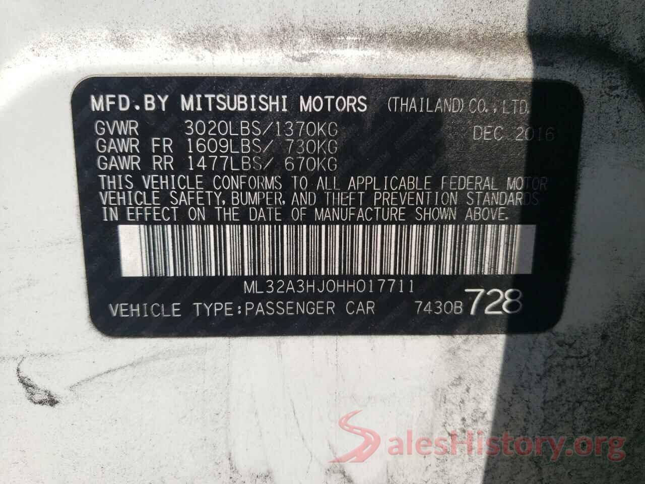 ML32A3HJ0HH017711 2017 MITSUBISHI MIRAGE