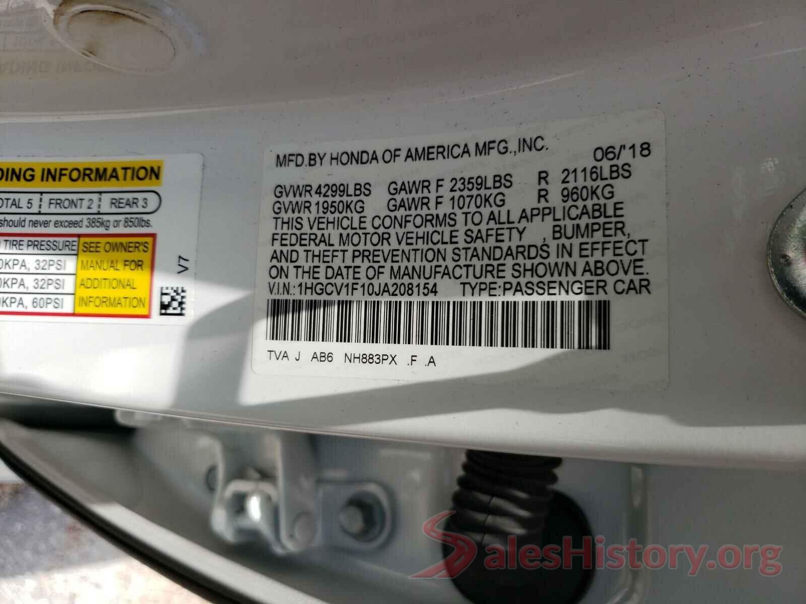 1HGCV1F10JA208154 2018 HONDA ACCORD