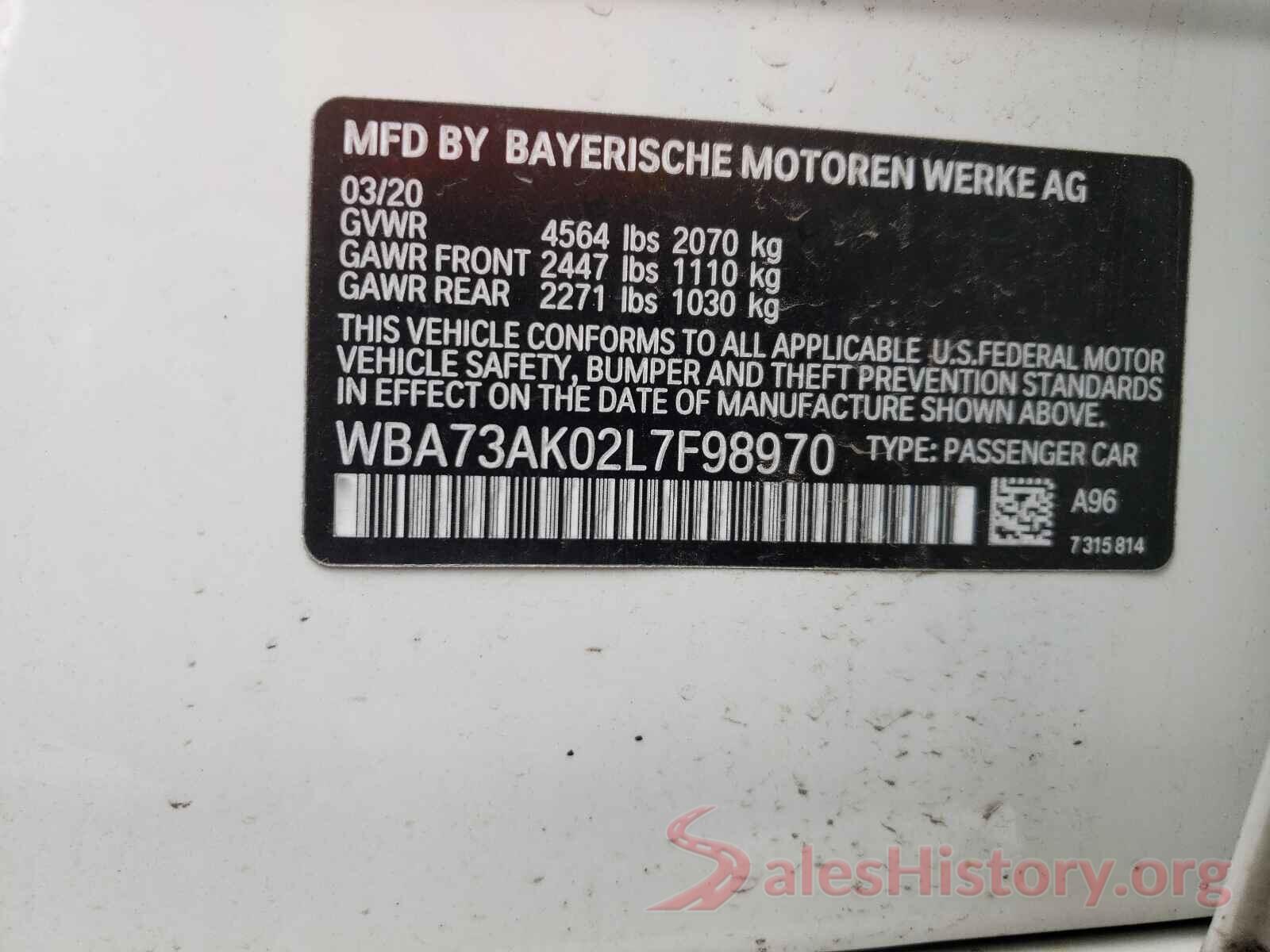 WBA73AK02L7F98970 2020 BMW 2 SERIES