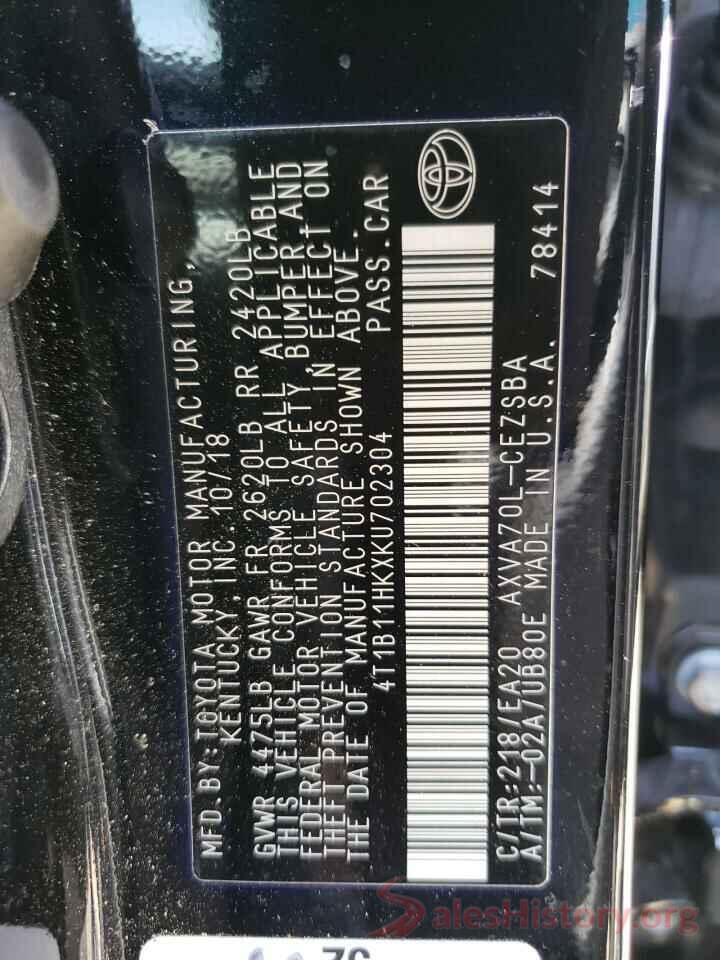 4T1B11HKXKU702304 2019 TOYOTA CAMRY