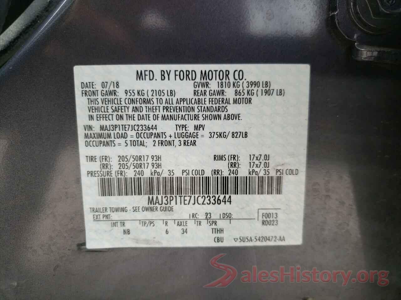 MAJ3P1TE7JC233644 2018 FORD ALL OTHER