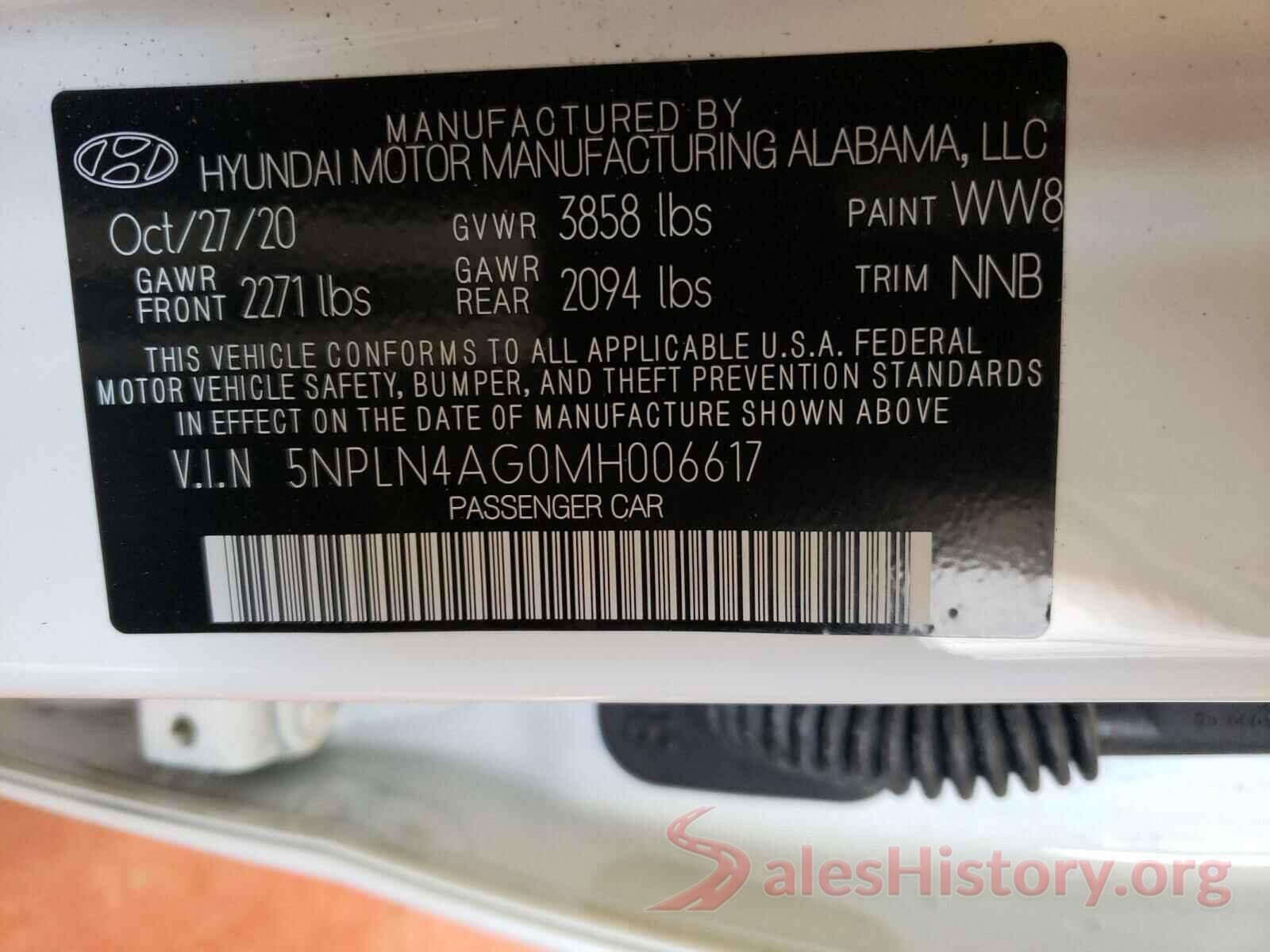 5NPLN4AG0MH006617 2021 HYUNDAI ELANTRA