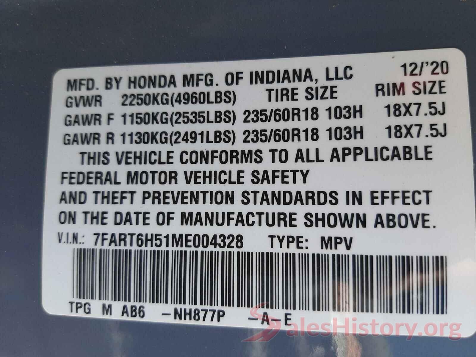 7FART6H51ME004328 2021 HONDA CRV