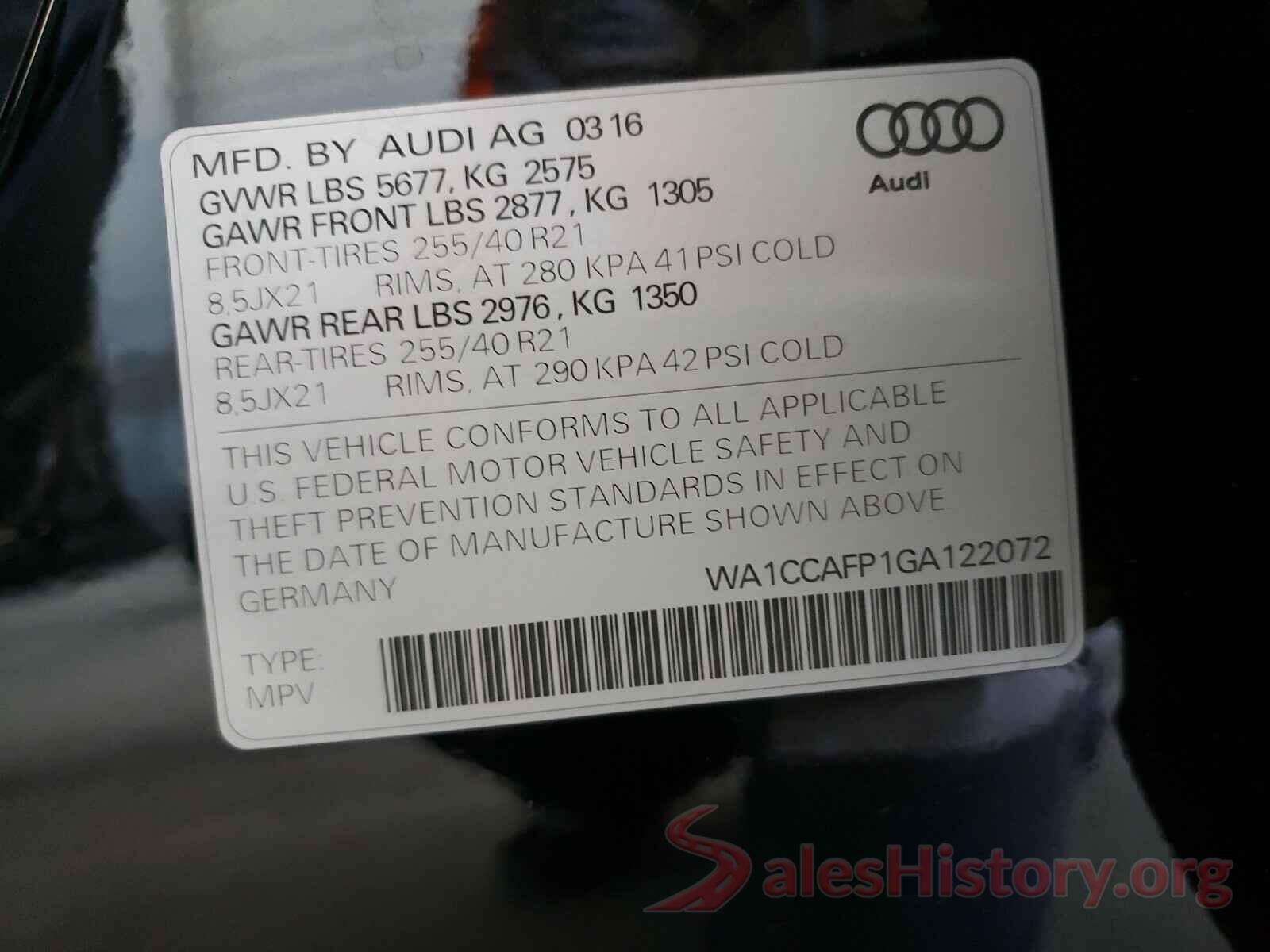 WA1CCAFP1GA122072 2016 AUDI SQ5