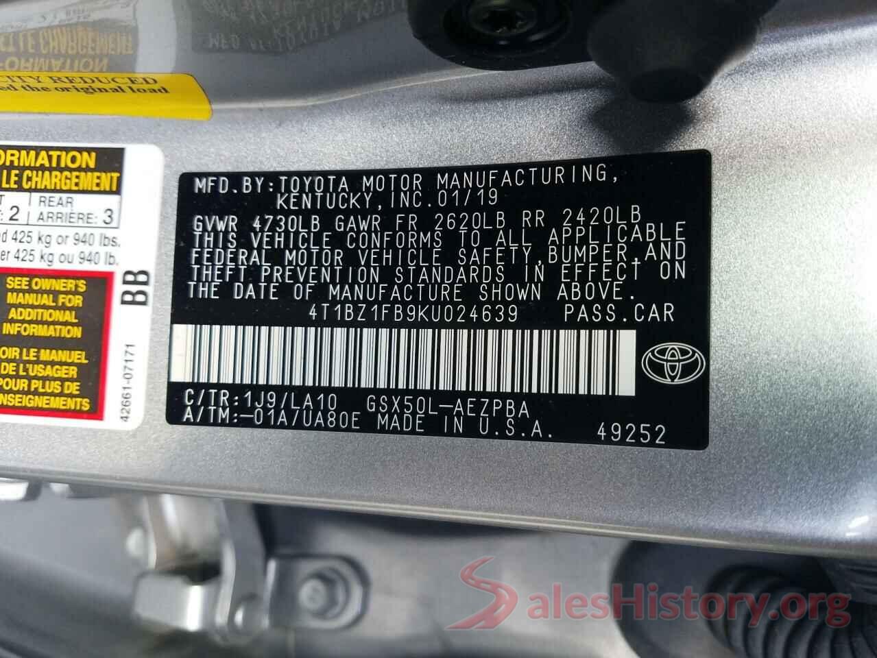 4T1BZ1FB9KU024639 2019 TOYOTA AVALON