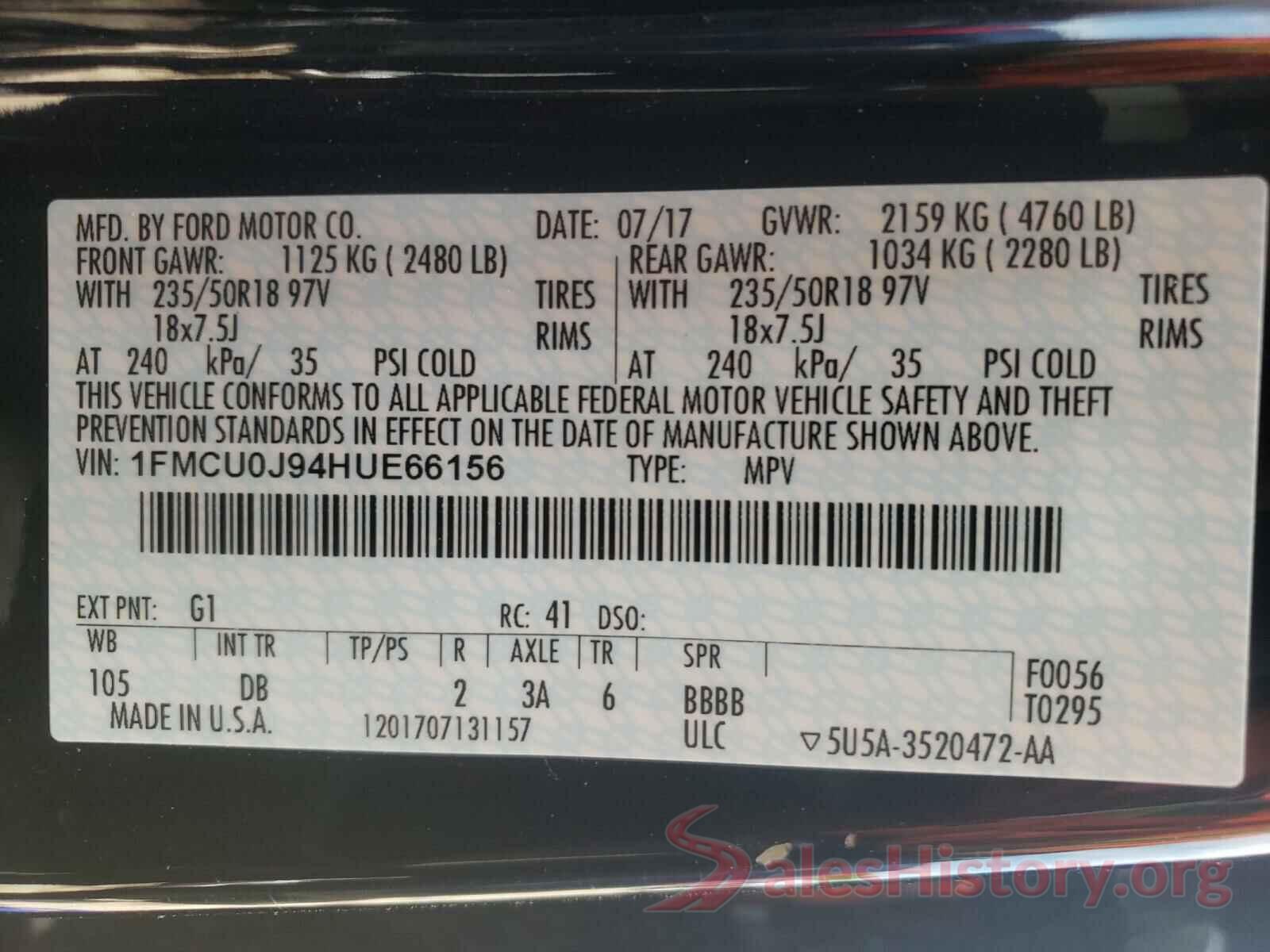 1FMCU0J94HUE66156 2017 FORD ESCAPE