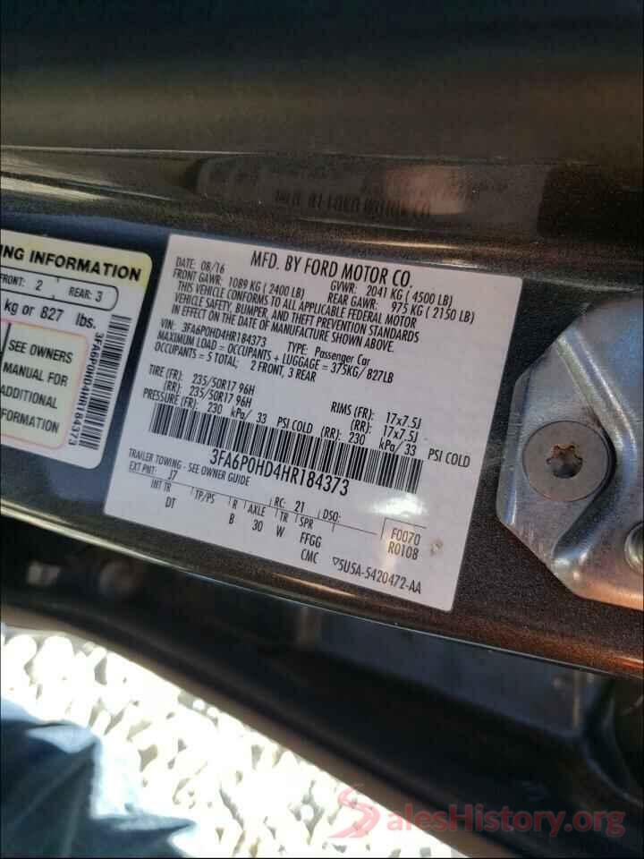 3FA6P0HD4HR184373 2017 FORD FUSION