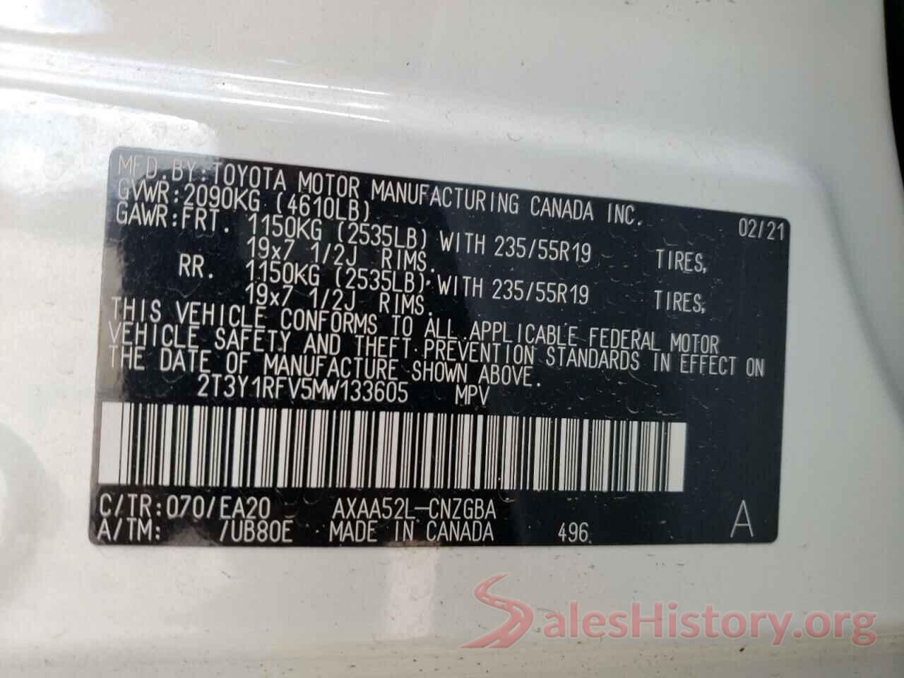 2T3Y1RFV5MW133605 2021 TOYOTA RAV4