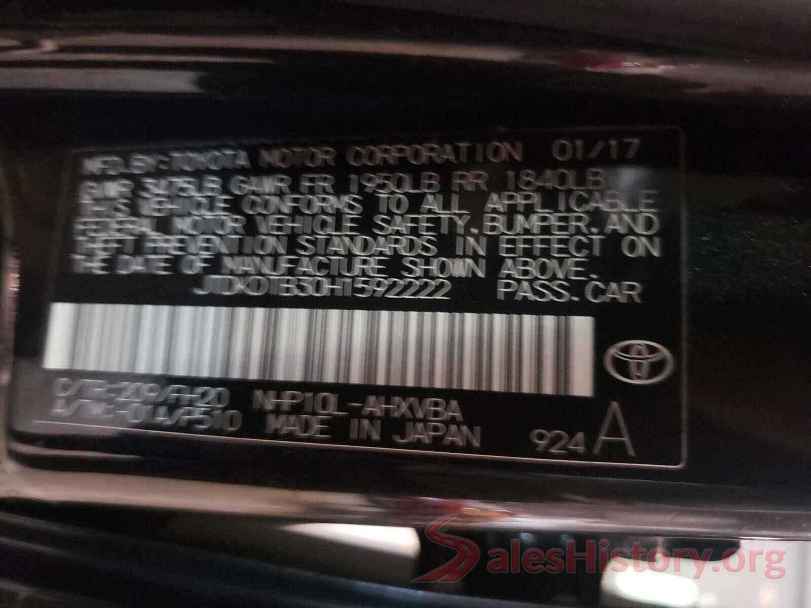 JTDKDTB30H1592222 2017 TOYOTA PRIUS