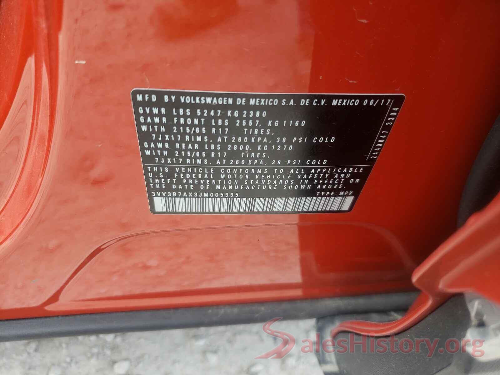 3VV3B7AX3JM005995 2018 VOLKSWAGEN TIGUAN