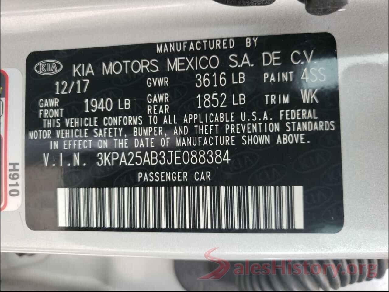 3KPA25AB3JE088384 2018 KIA RIO