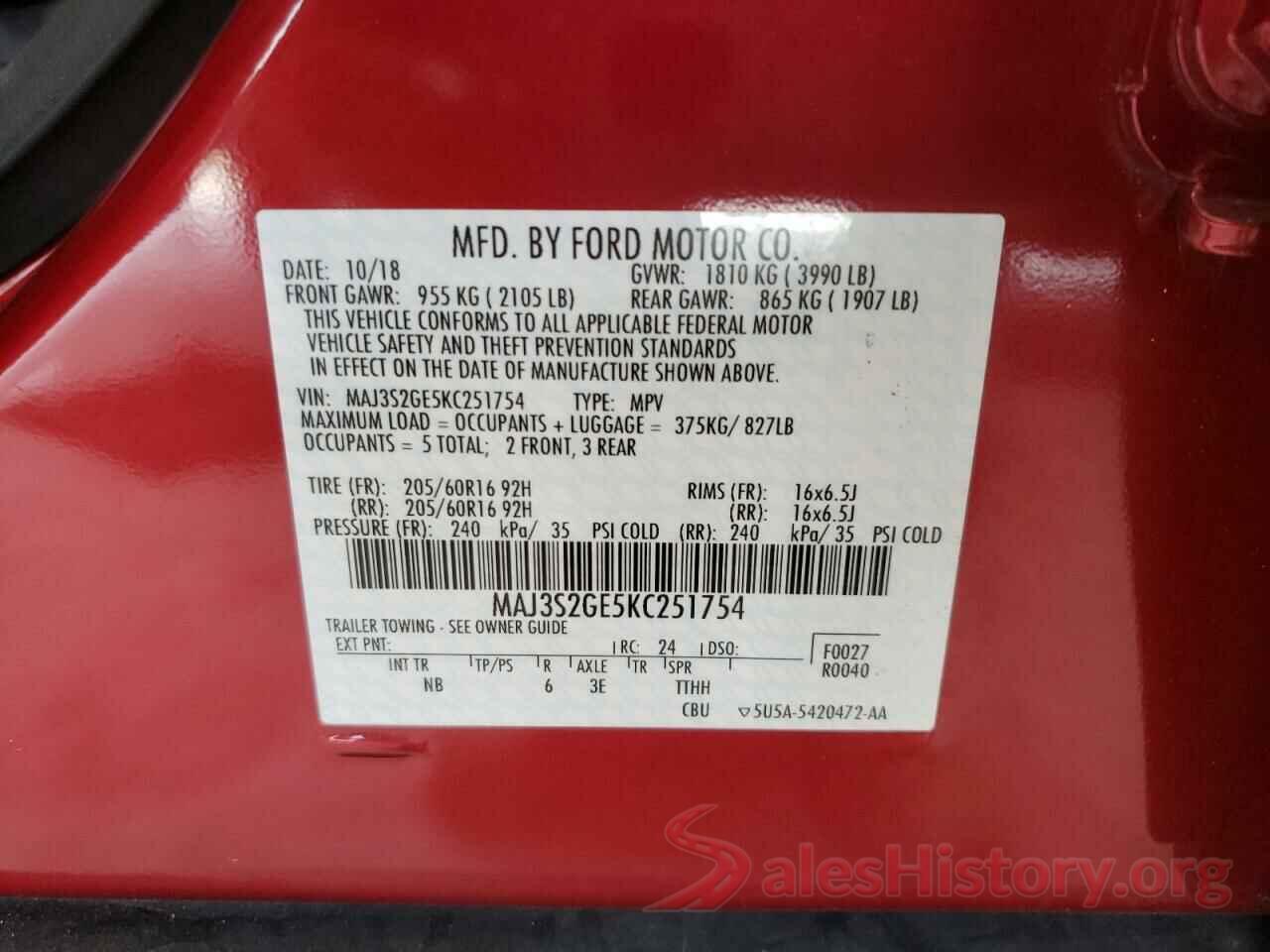 MAJ3S2GE5KC251754 2019 FORD ALL OTHER