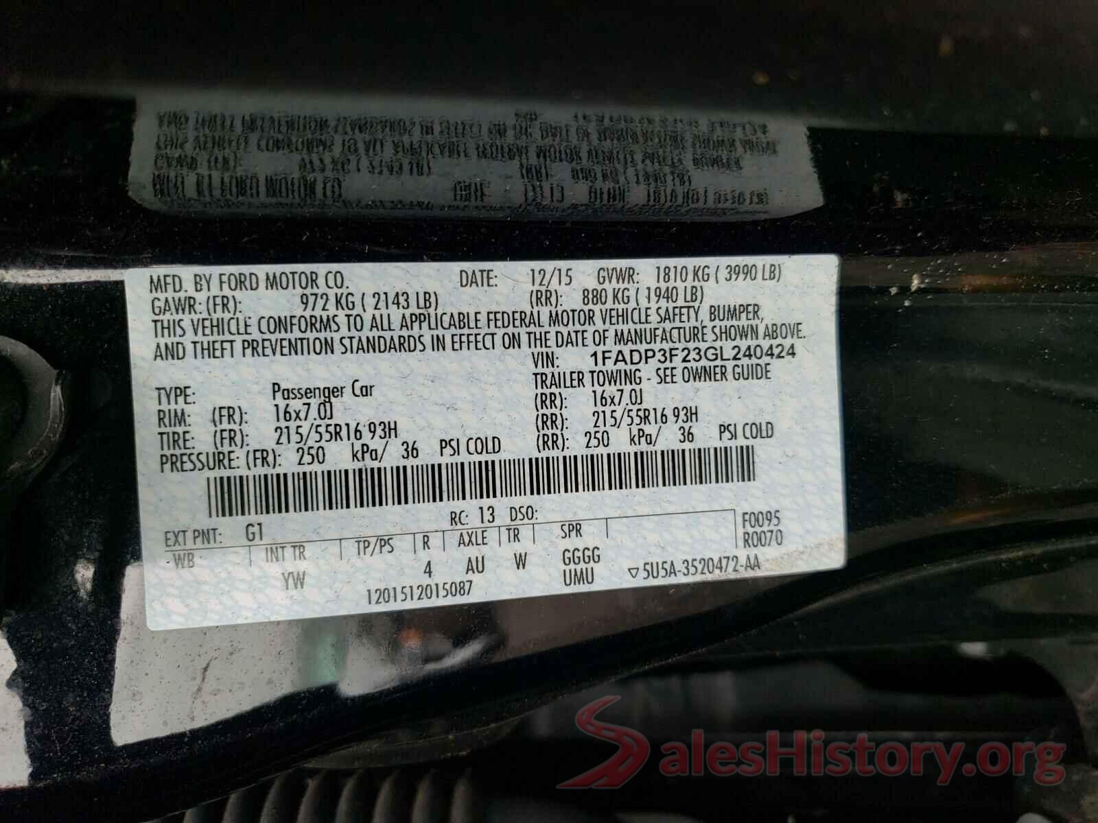 1FADP3F23GL240424 2016 FORD FOCUS