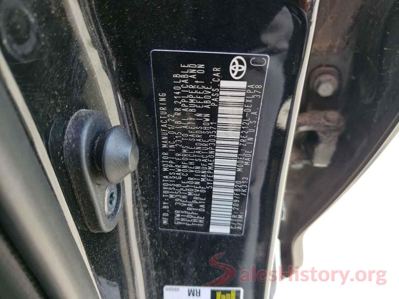 5YFEPMAE0NP303571 2022 TOYOTA COROLLA