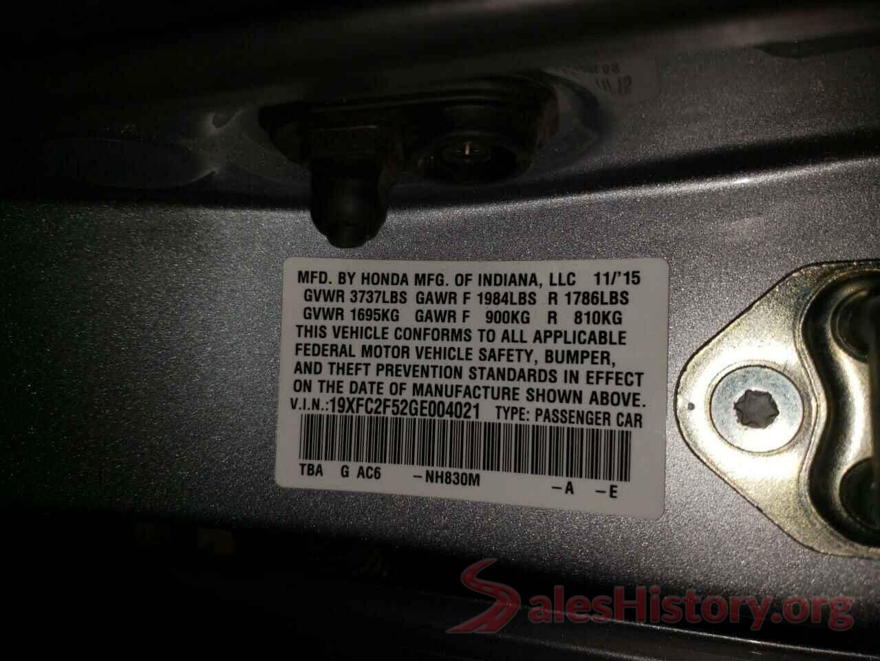 19XFC2F52GE004021 2016 HONDA CIVIC