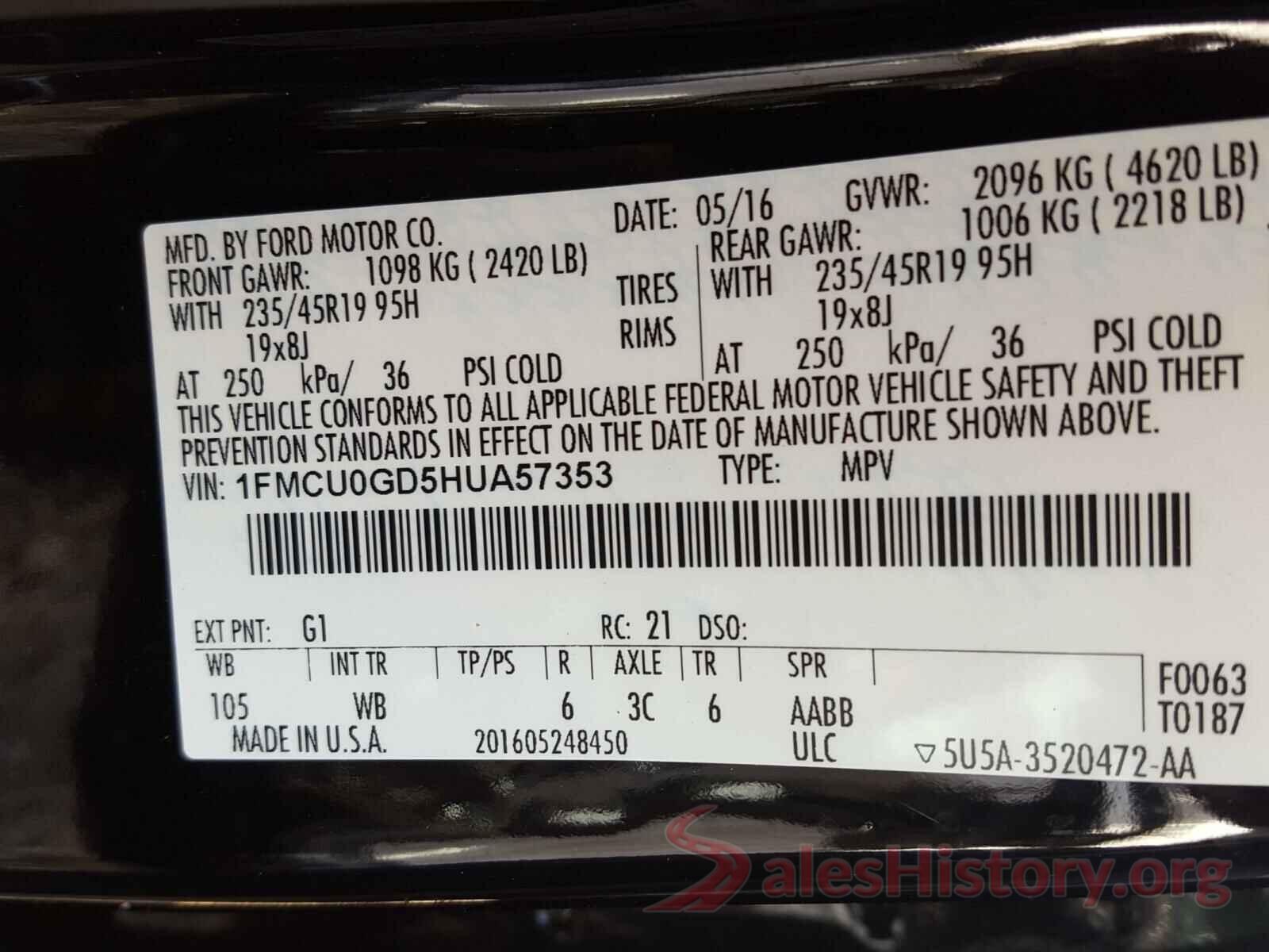 1FMCU0GD5HUA57353 2017 FORD ESCAPE