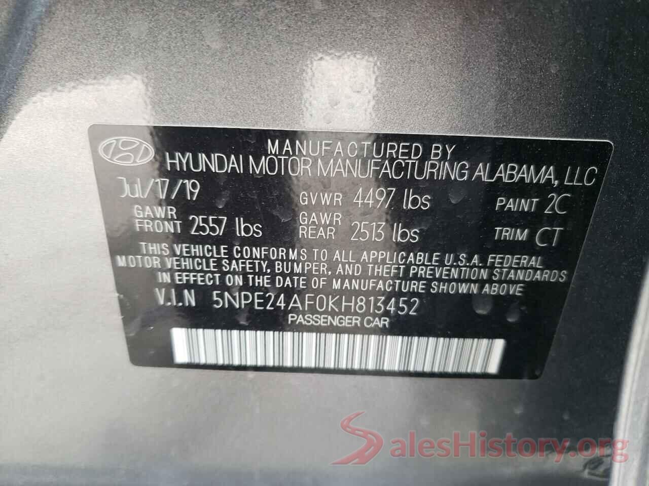 5NPE24AF0KH813452 2019 HYUNDAI SONATA