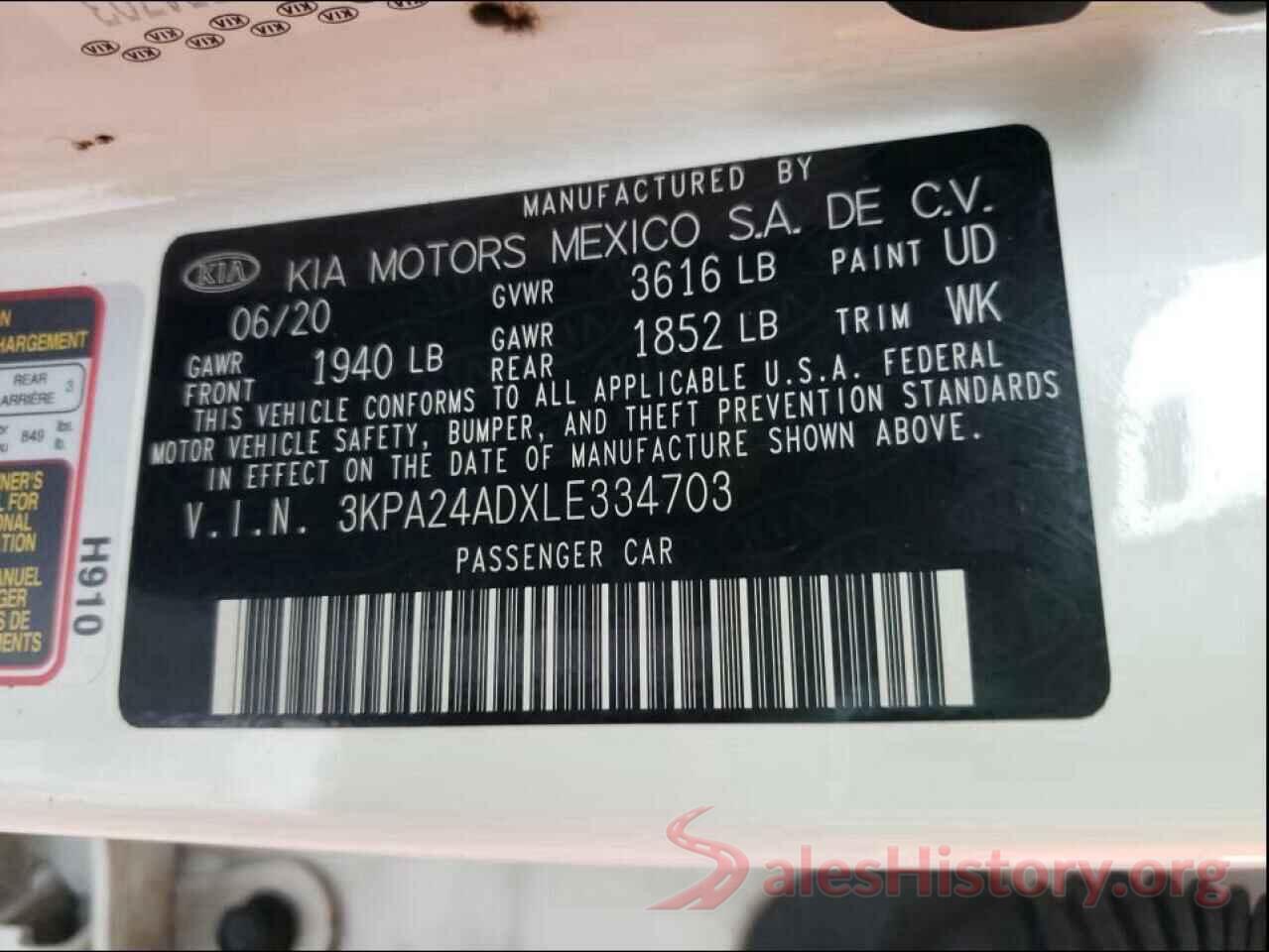 3KPA24ADXLE334703 2020 KIA RIO