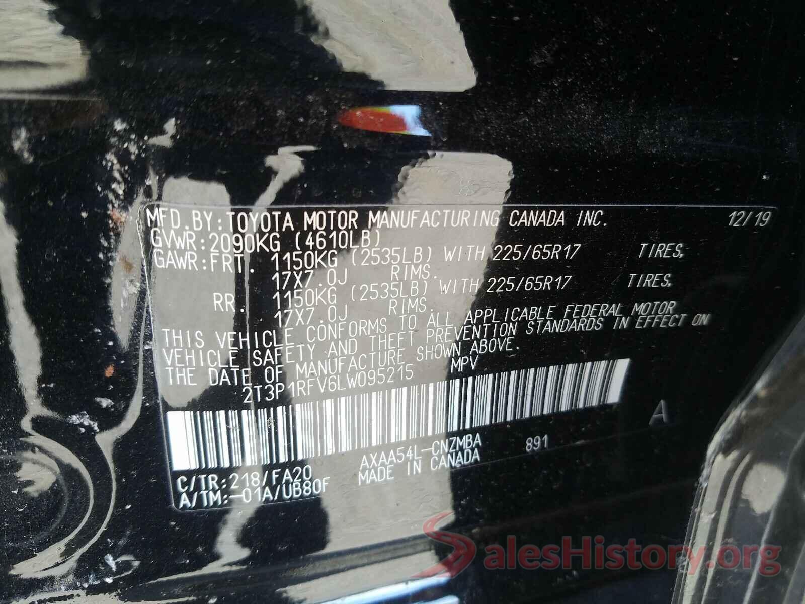 2T3P1RFV6LW095215 2020 TOYOTA RAV4