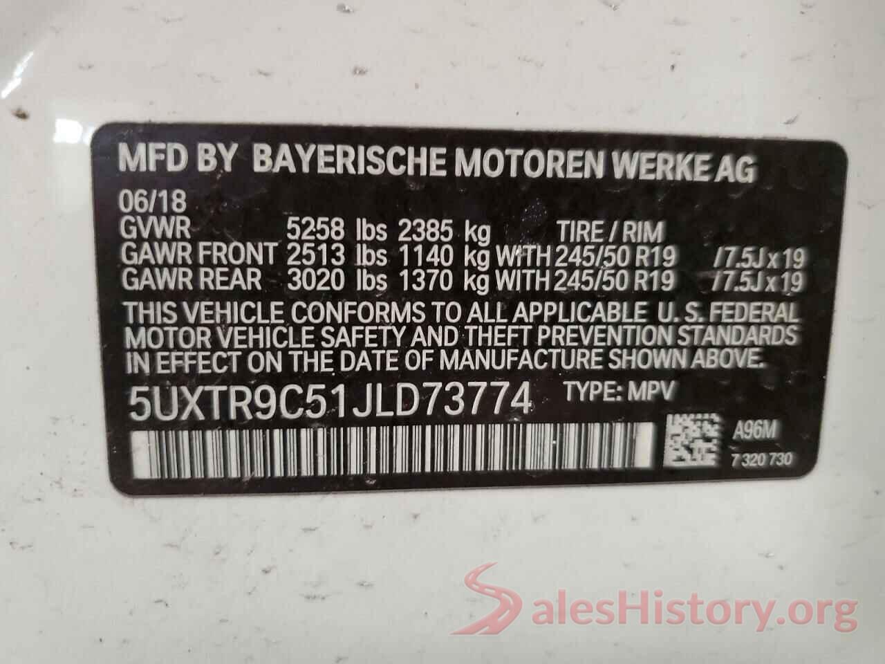 5UXTR9C51JLD73774 2018 BMW X3