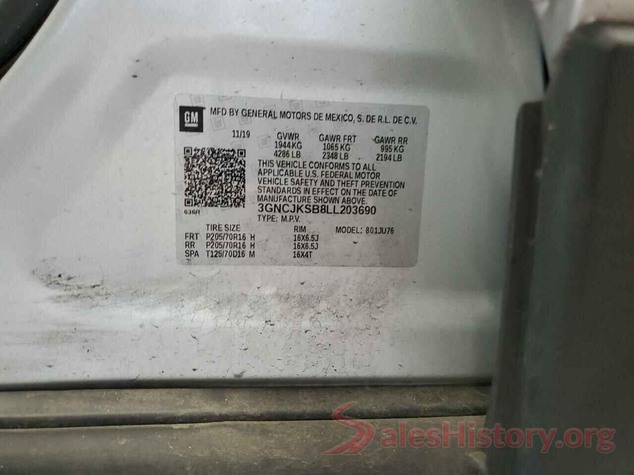 3GNCJKSB8LL203690 2020 CHEVROLET TRAX